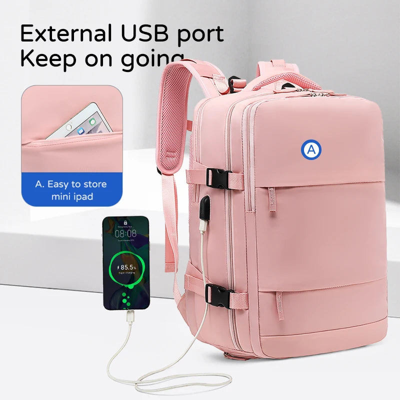 Classic Waterproof Large capacity Women Backpack USB Charging Laptop Backpack Fashion Dry Wet separation Travel Backpack Men Bag
