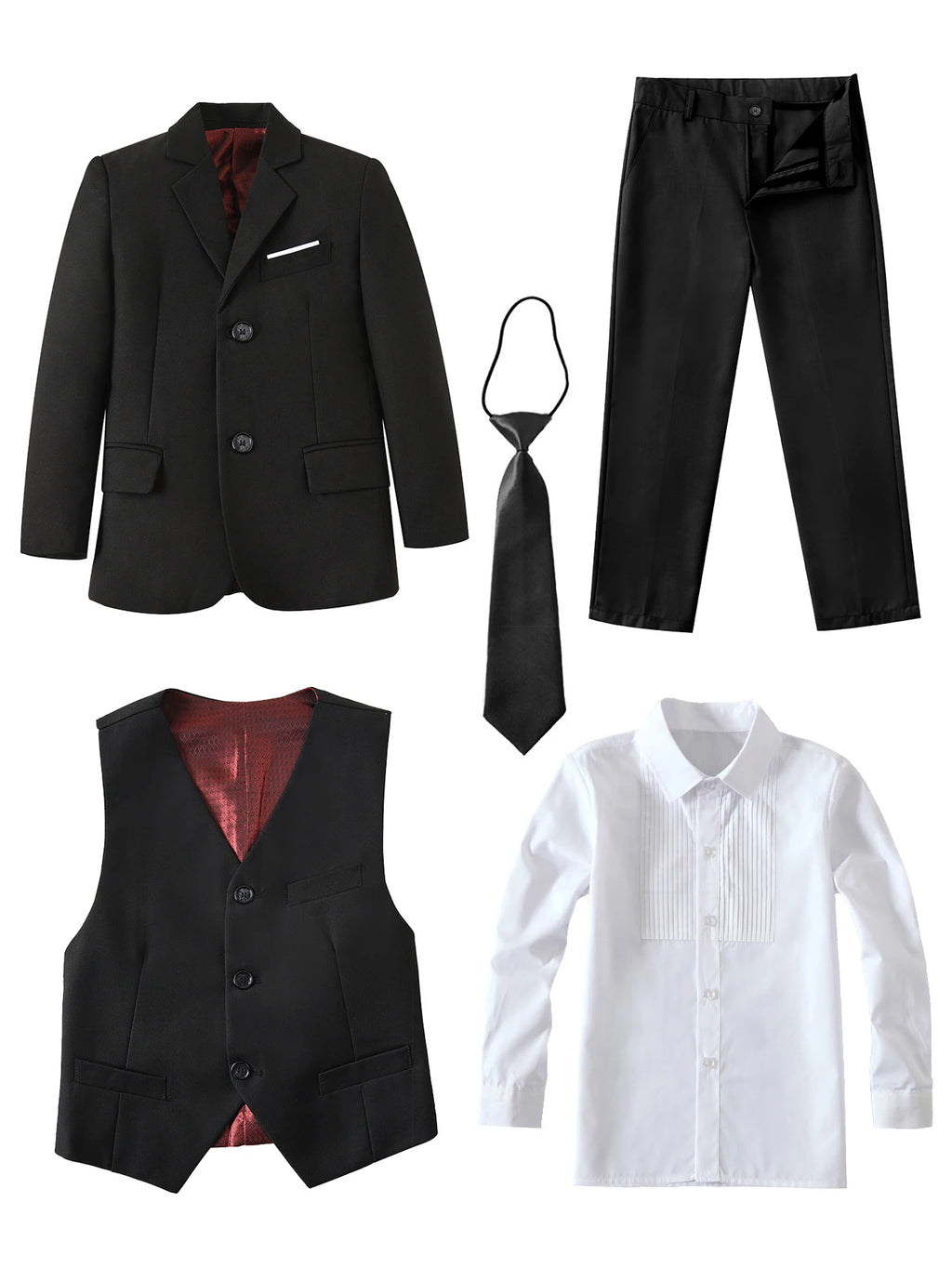 Boys Slim Fit Formal Suit Set – 5-Piece Dresswear | Sizes 2T–20 | School, Wedding & Special Occasions