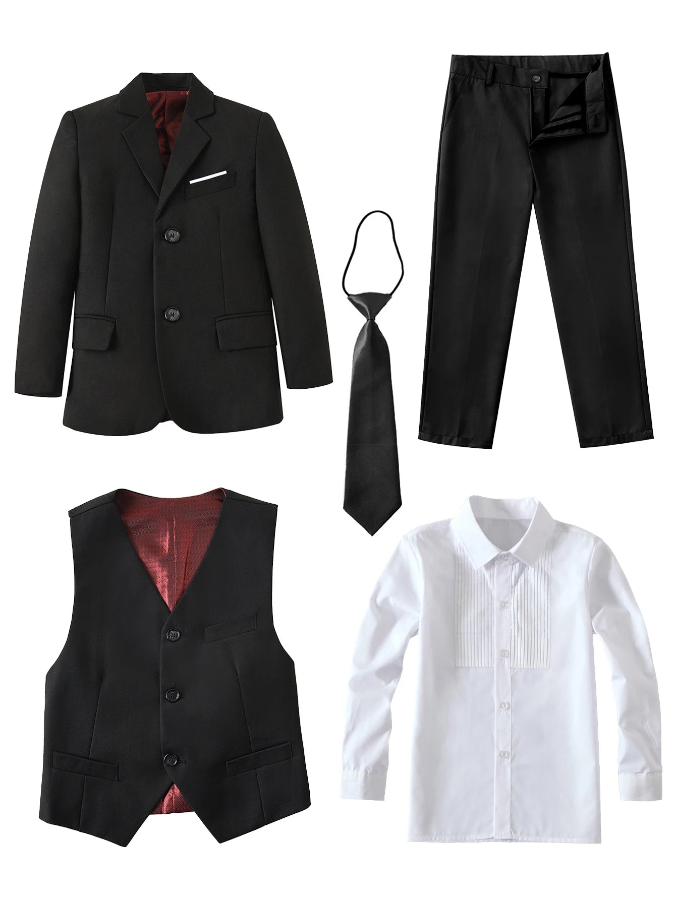 Boys Slim Fit Formal Suit Set – 5-Piece Dresswear | Sizes 2T–20 | School, Wedding & Special Occasions