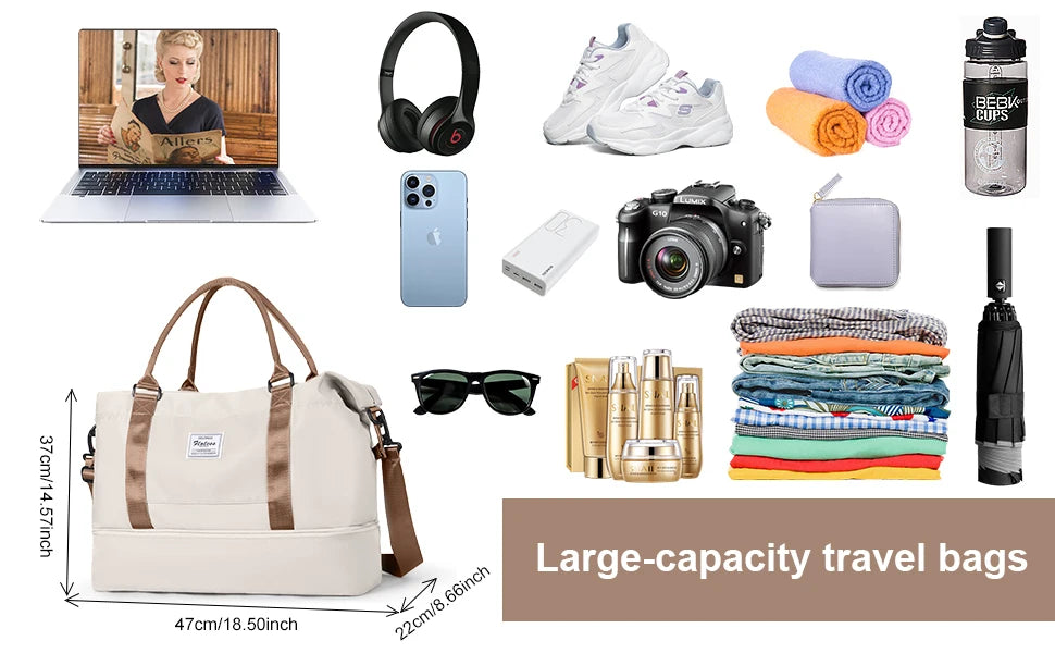 Likros Duffel Bag Travel Bag with Shoes Compartment, Gym Tote Bags, Shoulder Weekender Overnight Bag for Women Luggage Hangbag
