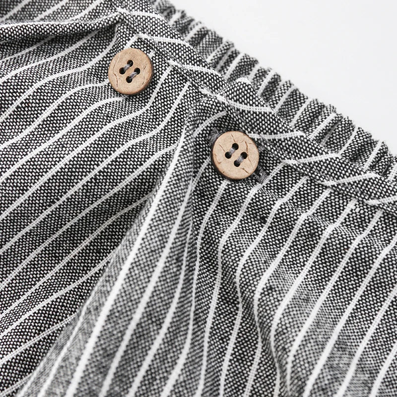Children's Retro Striped Cotton And Linen Pant Spring Autumn New Japanese Boys And Girls Casual Loose Wide-Leg Pants WTP122