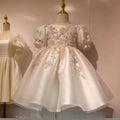 Jill Wish Luxury Off White Flower Girl Dresses Dubai Beading Sequined Princess Gown for Kids Wedding Birthday Party Pageant J085