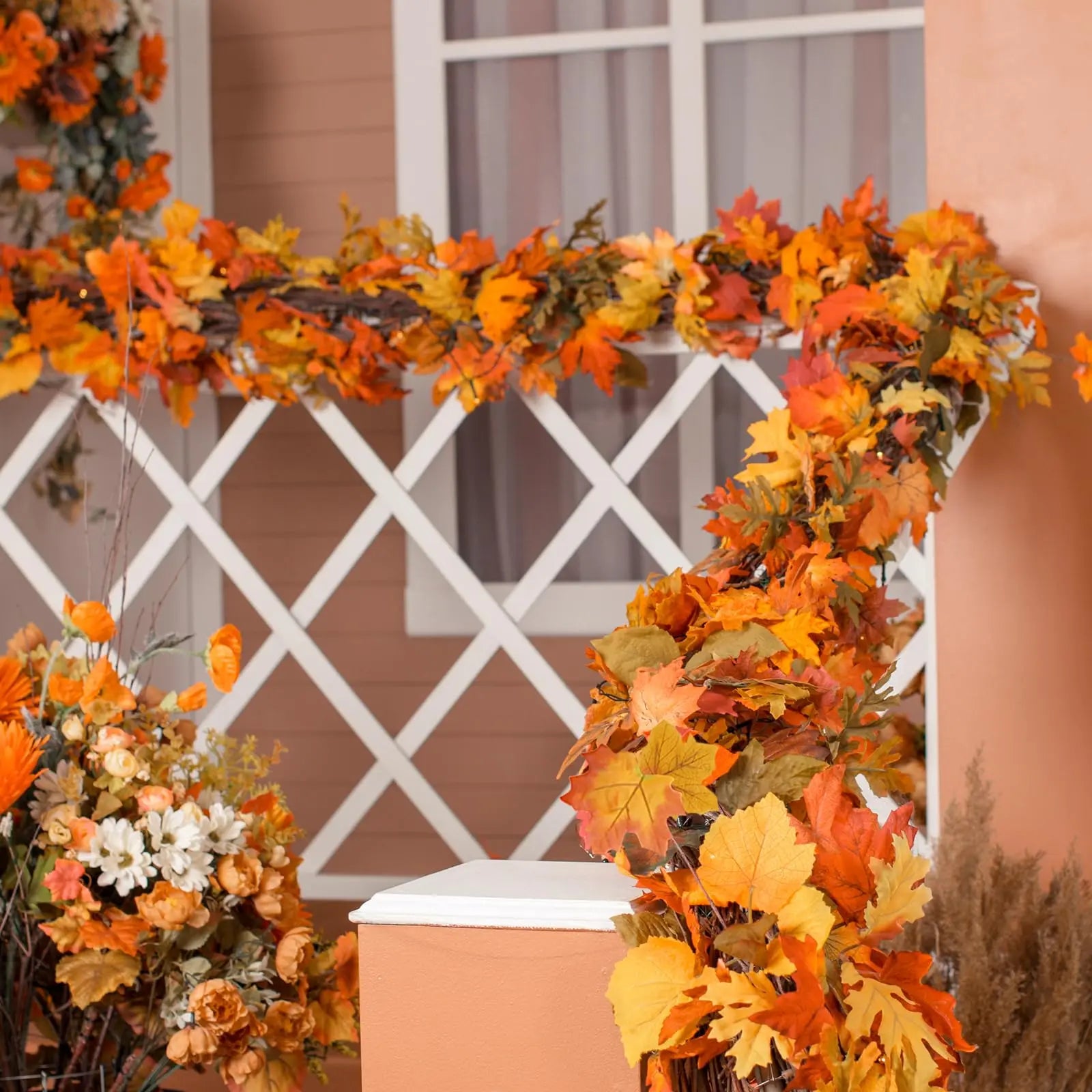 1Pc 6.5Ft Artificial Fall Maple Leaf  Foliage Fake Plant Garland for Home Halloween Thanksgiving Party Wall Table Autumn Decor