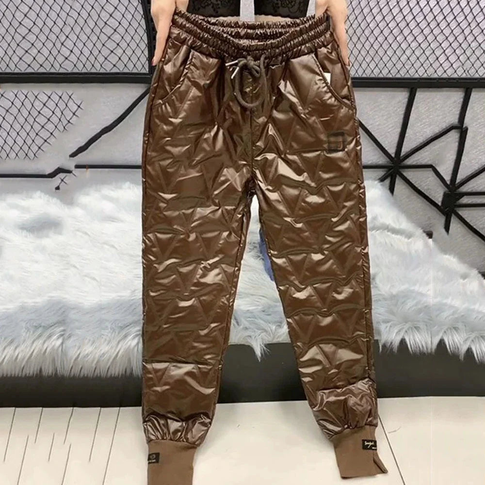 Autumn Winter Cotton Trousers Women's Snow Waterproof Warm Pants 2025 New Winter Drawstring Thicken Casual  Harem Pants