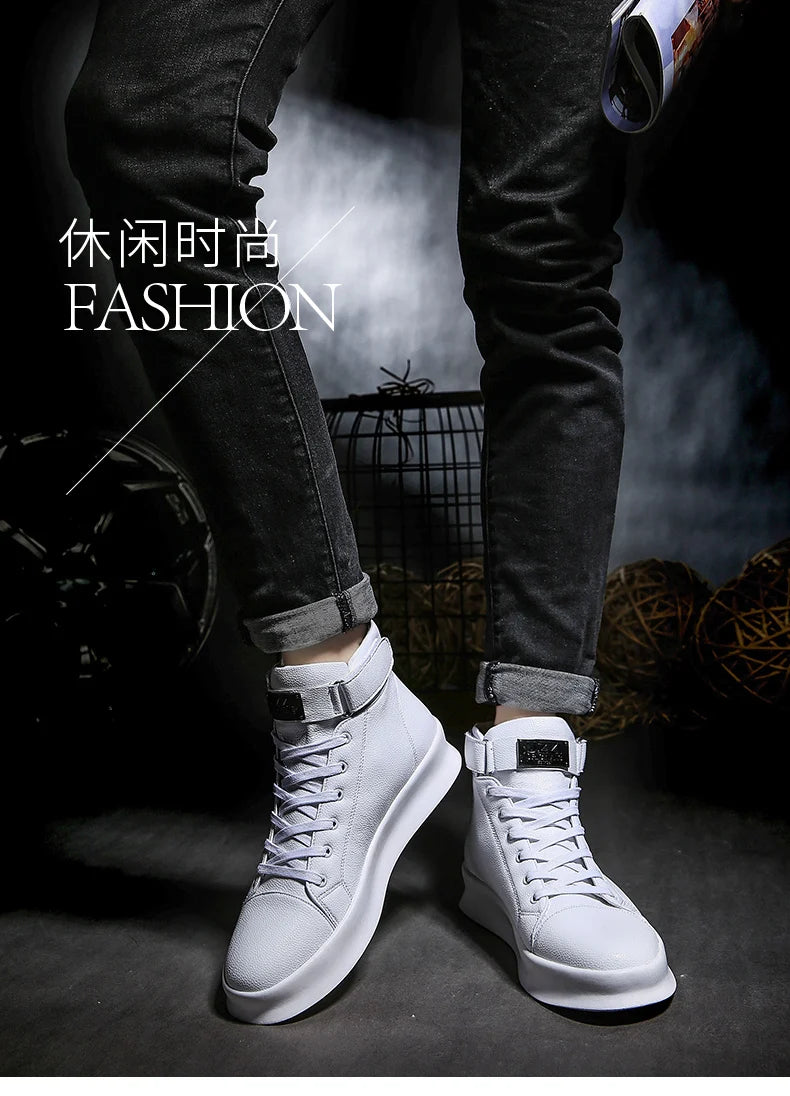 Fashion Luxury Men's Red High Top Sneakers PU Leather Casual Sneakers Men Flat Designer Shoes Breathable Hip Hop Sport Shoes Man