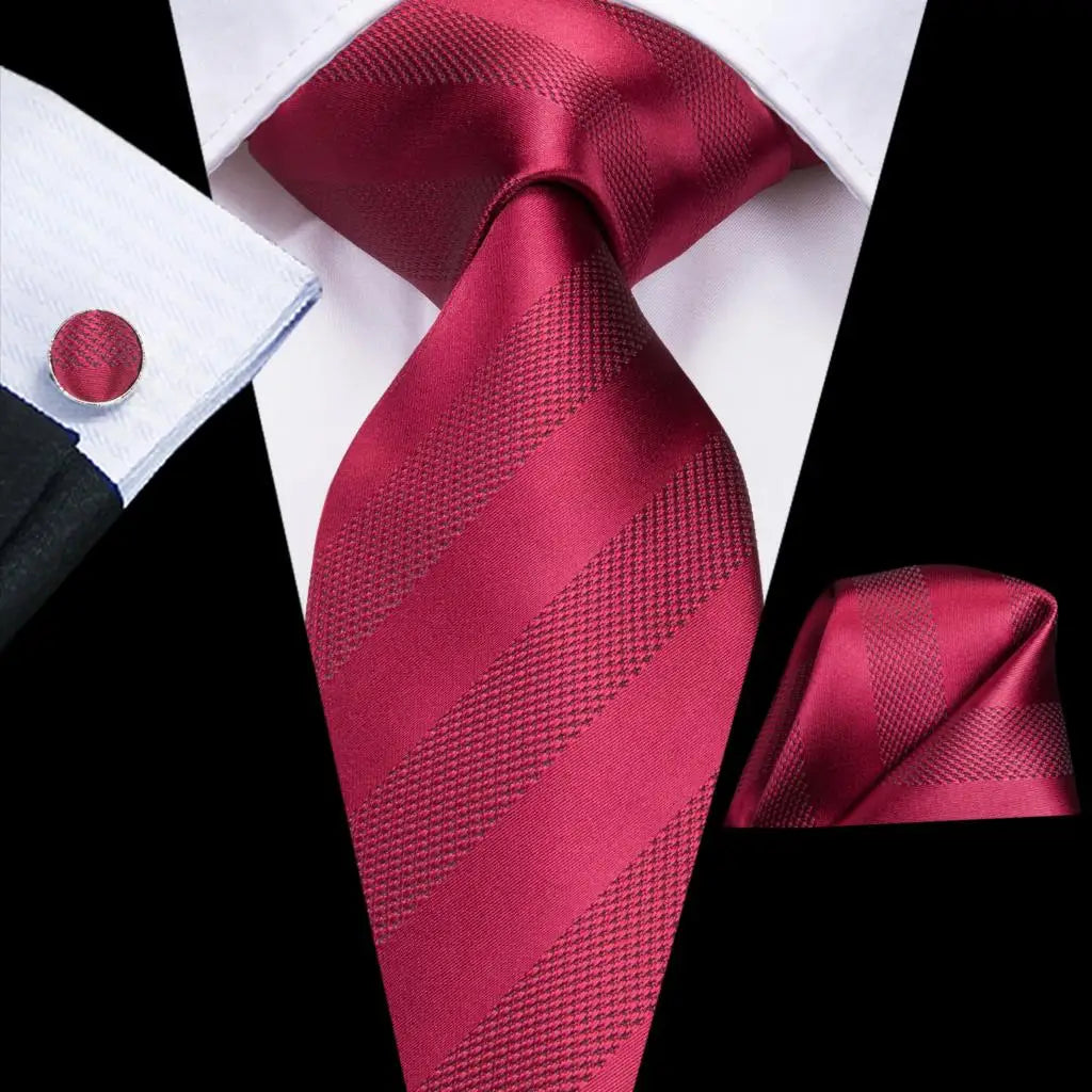 Hi-Tie Designer Red Burgundy Plaid Silk Wedding Tie For Men Handky Cufflink Gift Mens Necktie Fashion Business Party Dropshiping