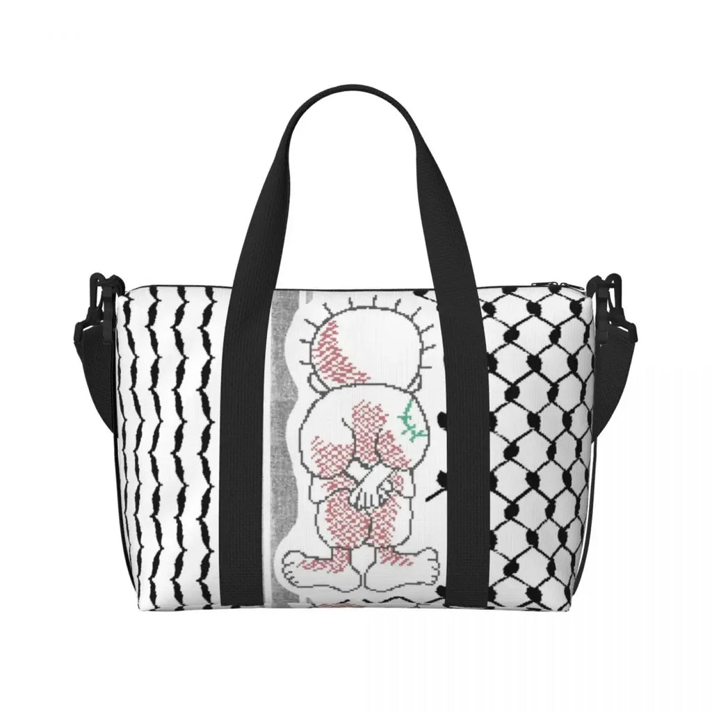 Custom Arabic Calligraphy Name With Palestinians Flag Hand Grocery Tote Shopping Bag Women Large Capacity Beach Gym Travel Bags