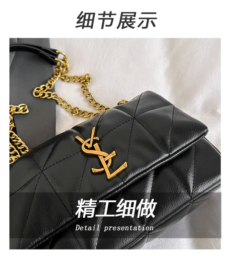 New style small Chanel-style diamond chain shoulder bag, trendy and versatile, spacious and luxurious embroidery line bag