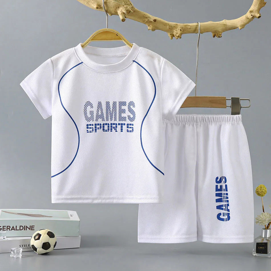 Summer Children Clothing Sports Sets Boys Girls Unisex Short Sleeve and Shorts Two Piece Suit Teenager Casual Outfits Tracksuits