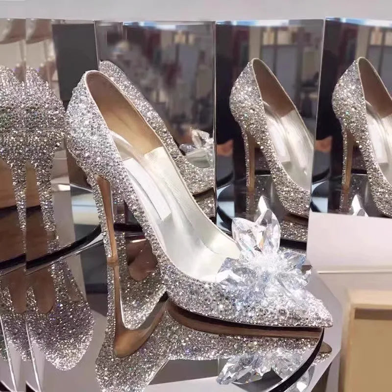 Spring and Autumn 2025 New crystal shoes, thin heels, bridal wedding shoes, pointed bridesmaid high heels women shoes pumps