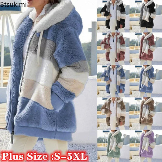 2025 Women's Warm Coats Jackets for Autumn Winter Long Jacket Warm Thick Fleece Faux Fur Coat Plush Teddy Woman Fur Coat Female