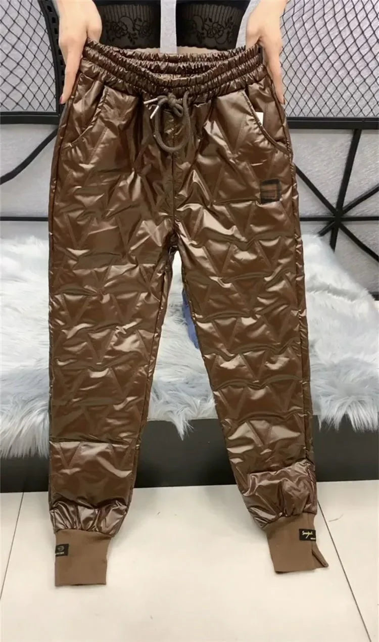 Autumn Winter Cotton Trousers Women's Snow Waterproof Warm Pants 2025 New Winter Drawstring Thicken Casual  Harem Pants