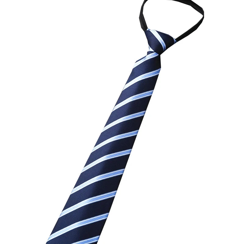 Elegant Blue Black Striped Men Shirt Business Dress Zipper Neck Lazy Ties Vestisens Accessories Wedding Groom