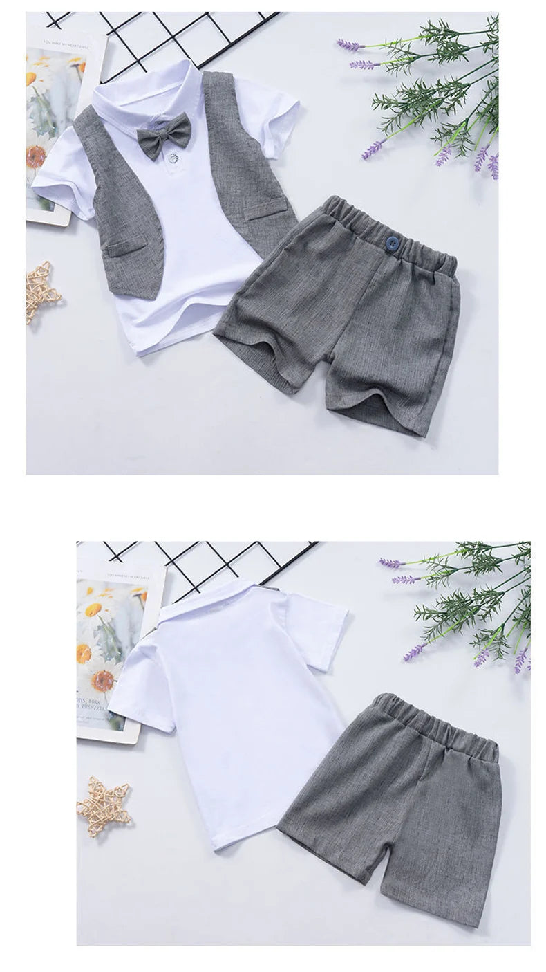 IENENS Baby Boys Short Sleeve Shirt + Shorts Suits Summer Birthday Party Clothes Sets 1 2 3 4 Years Kids Cotton Clothing Outfits