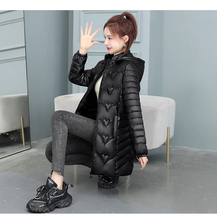 2023 New Winter Jacket Long Coats Women  Hooded Glossy DownCotton Jacket Warm Casual Parka Padded Cotton Coat Female