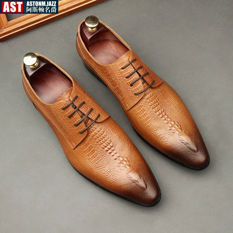Men's Handmade Crocodile Pattern Oxford Shoes – Black & Blue Formal Loafers