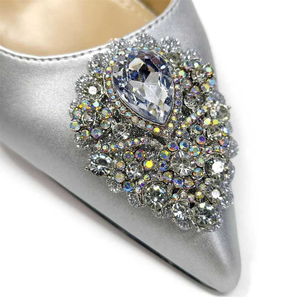 Italian 2024 Fashion Design Diamond Chain Full Diamond Bag And Pointed High Heels Noble And Generous Decoration Full Diamond