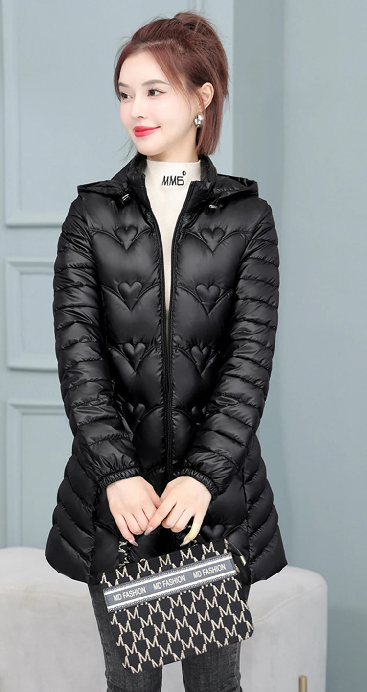 2023 New Winter Jacket Long Coats Women  Hooded Glossy DownCotton Jacket Warm Casual Parka Padded Cotton Coat Female
