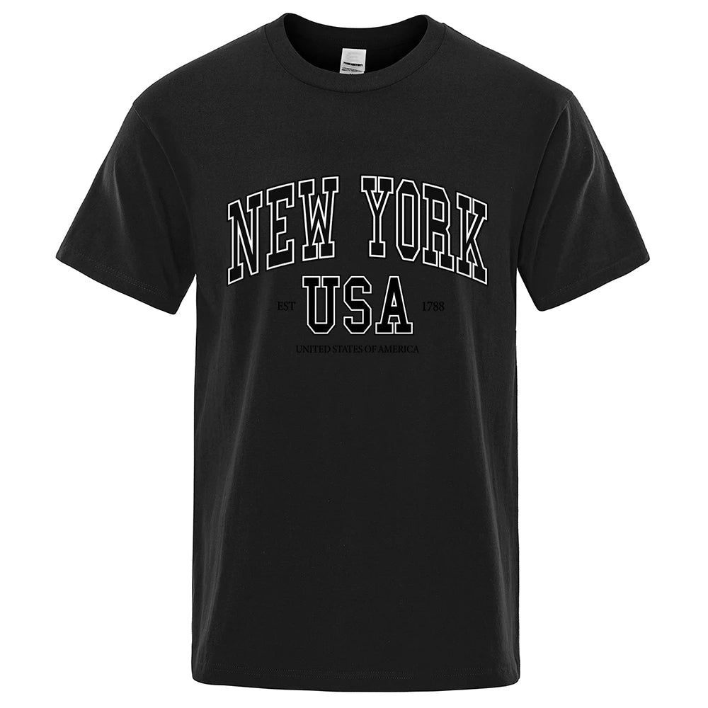 New York Usa Est 1788 Street City Letter Tops Men O-Neck Shirt Summer Loose Clothing Loose Cotton Oversize Tshirt Hip Hop Tops
