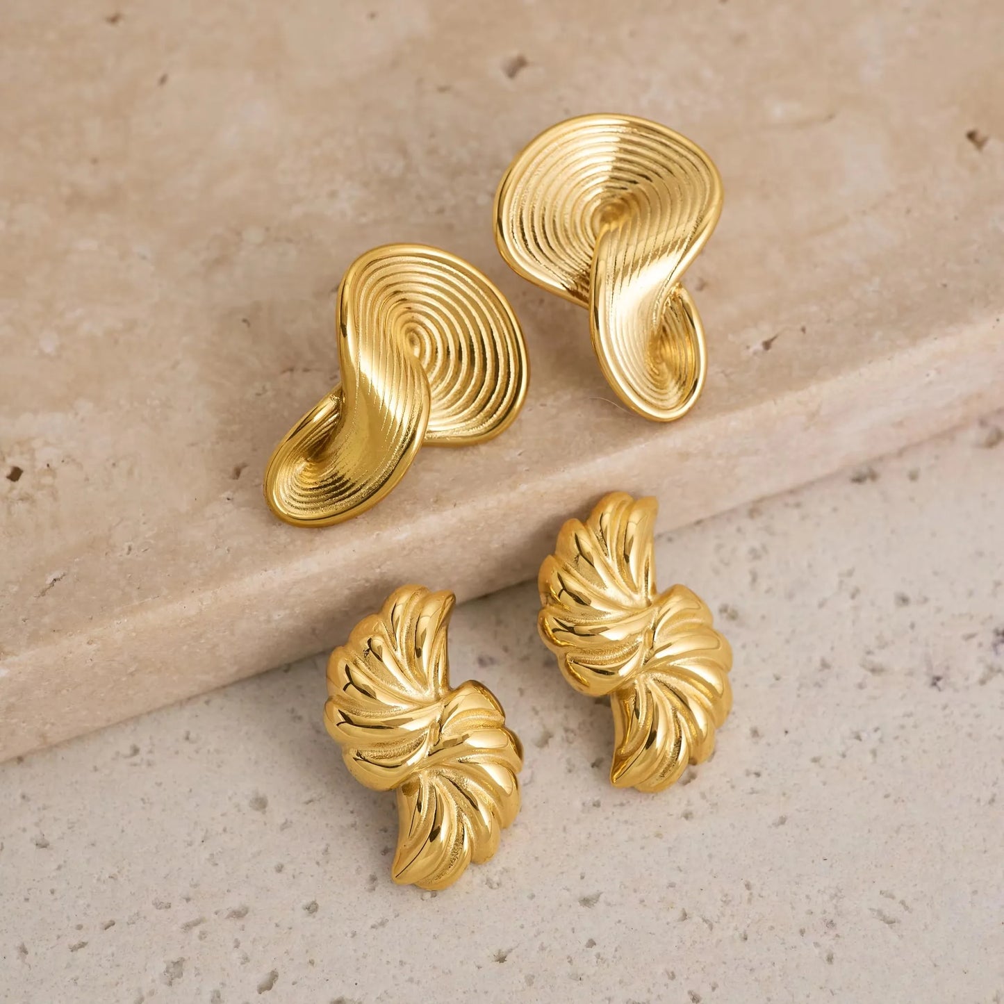 18k Gold Plated Stainless Steel Niche Irregularly Twisted Embossed Artist Earrings for Women Tarnish Free Waterproof Jewelry