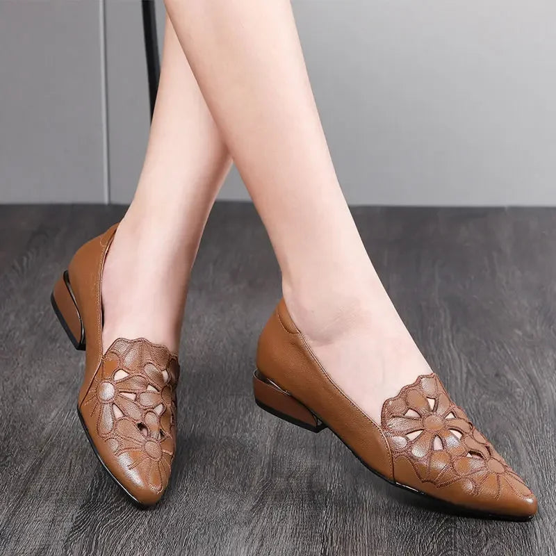 Mid Heel Casual Shoes for Women Heels Wedding Hollow Out Black Square Heel Formal Shoes Work Lady Fall Zapatilla Mujer 2023