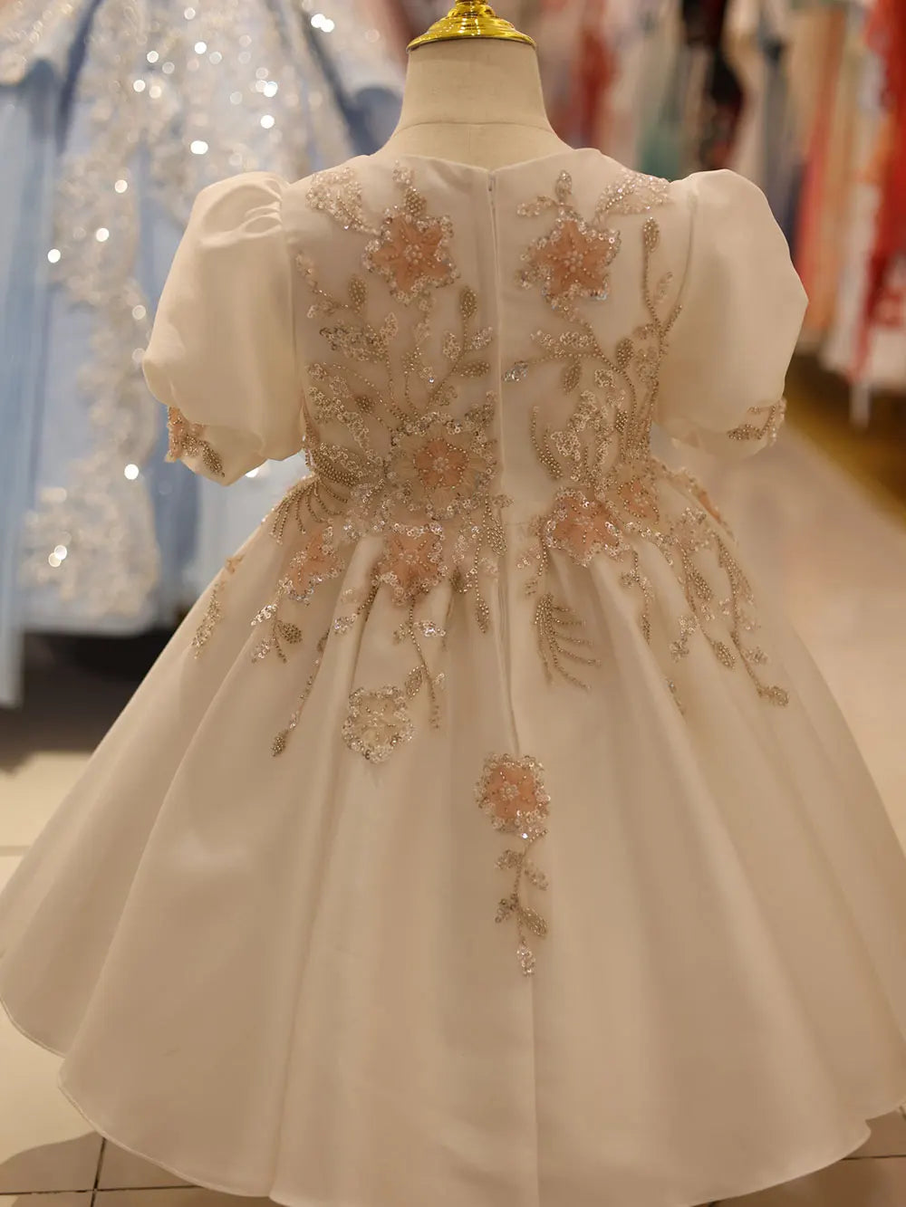 Jill Wish Luxury Off White Flower Girl Dresses Dubai Beading Sequined Princess Gown for Kids Wedding Birthday Party Pageant J085
