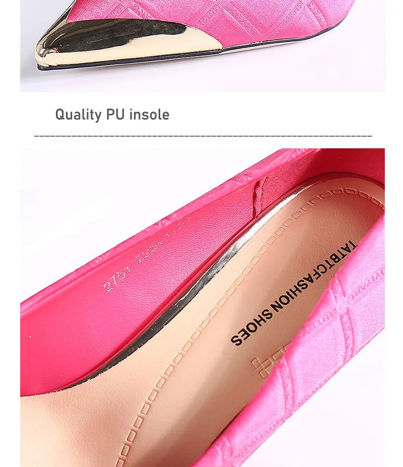 2025 New Woman Pink Pumps Luxury Designer Metal Pointed Stiletto Shallow Mouth Single Shoes High Heels Women Green Party Shoes