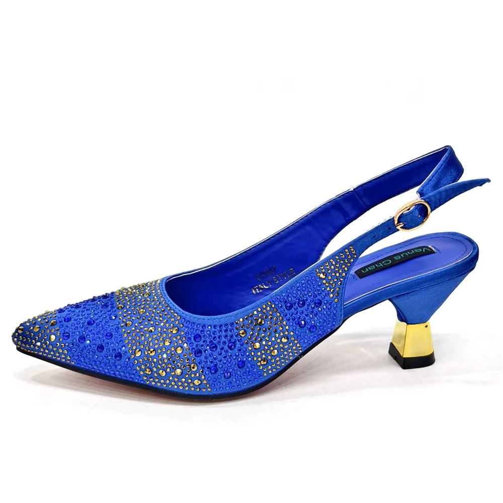 Venus Chan 2024 Hot Selling INS Pointed-Toe Luxury Style High Heels Sandal With Bag Set in Gold Color For Wedding Party Women