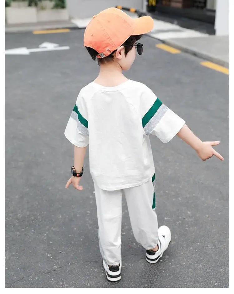 Boys Summer Clothing Set 2023 New Children's Cool Loose Fit Sportswear Korean Edition Baby Short Sleeve T-shirt 2 Pieces