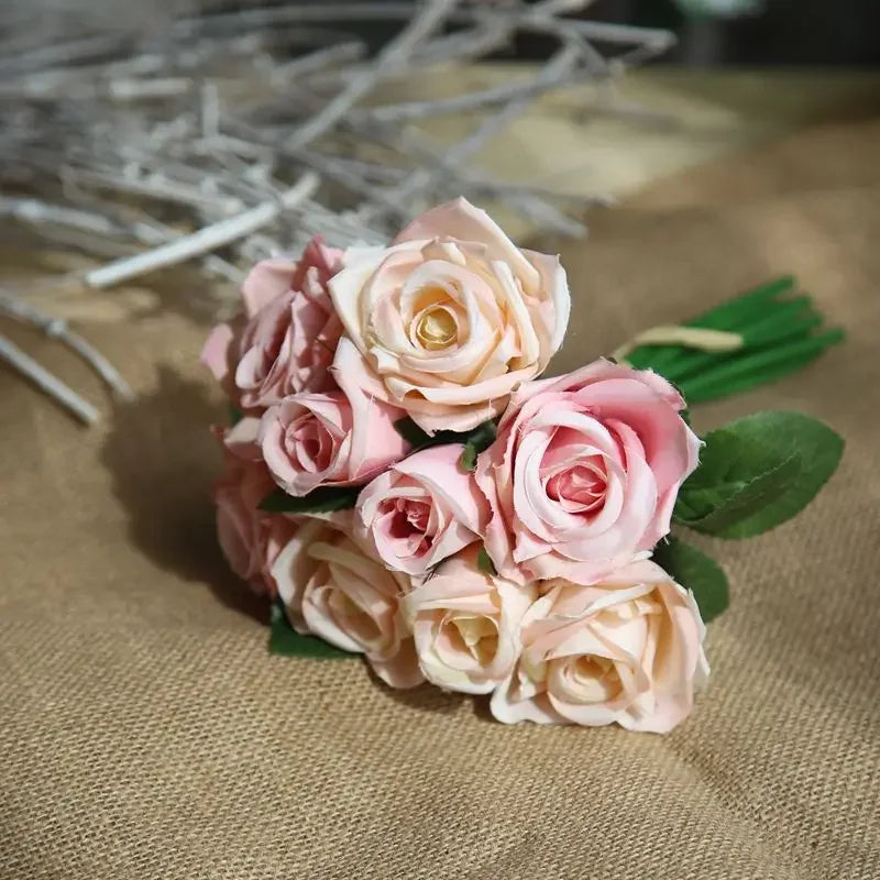 9 Head Artificial Bouquet Rose Bouquet Wedding Decor Artificial Flower Home Decoration Accessories Silk Flowers