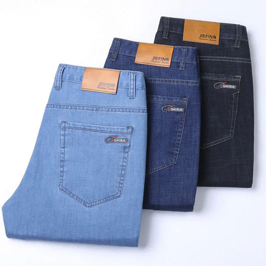 2025 Spring Summer Thin Classic Men's Business Jeans Stretch Trousers Casual Straight Denim Pants  Brand Male Clothing 28-40