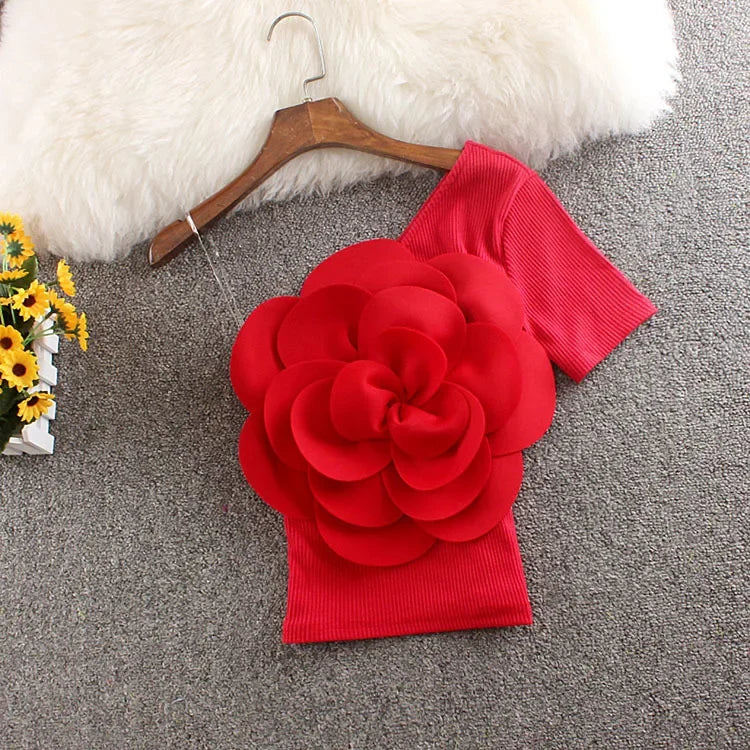 2024 New Summer Vest Women Three-dimensional Flowers Patchwork Slim Off-shoulder Backless Sleeveless Suspender Female