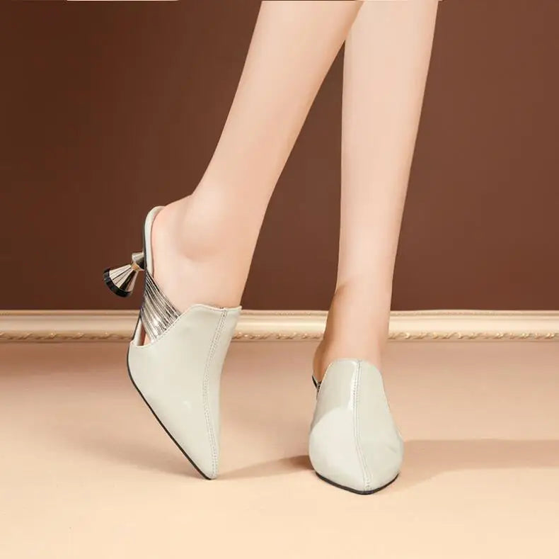 Women Sandals Wedding Party Strange Heels Mules Fashion Rhinestone Slippers Quality PU Pumps Shoes Woman