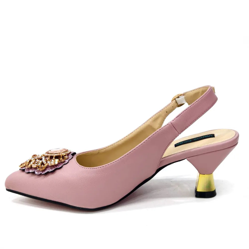 Italian 2024 Fashion Design Diamond Chain Full Diamond Bag And Pointed High Heels Noble And Generous Decoration Full Diamond