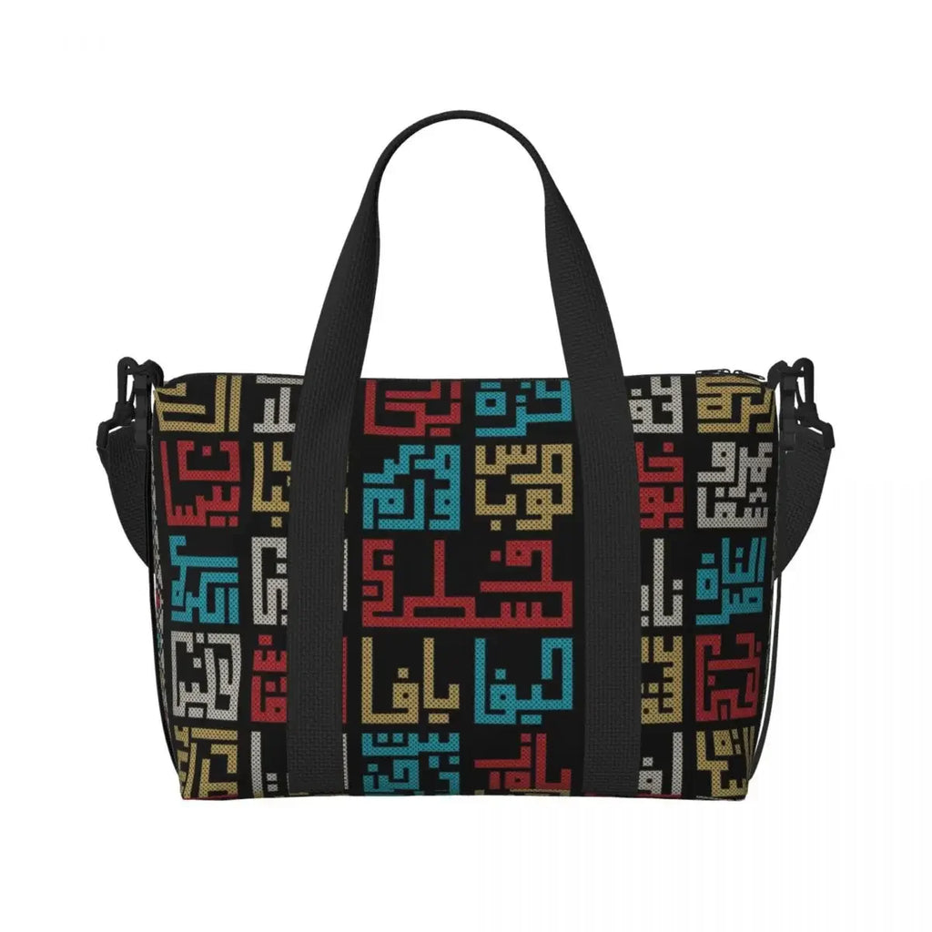 Custom Arabic Calligraphy Name With Palestinians Flag Hand Grocery Tote Shopping Bag Women Large Capacity Beach Gym Travel Bags