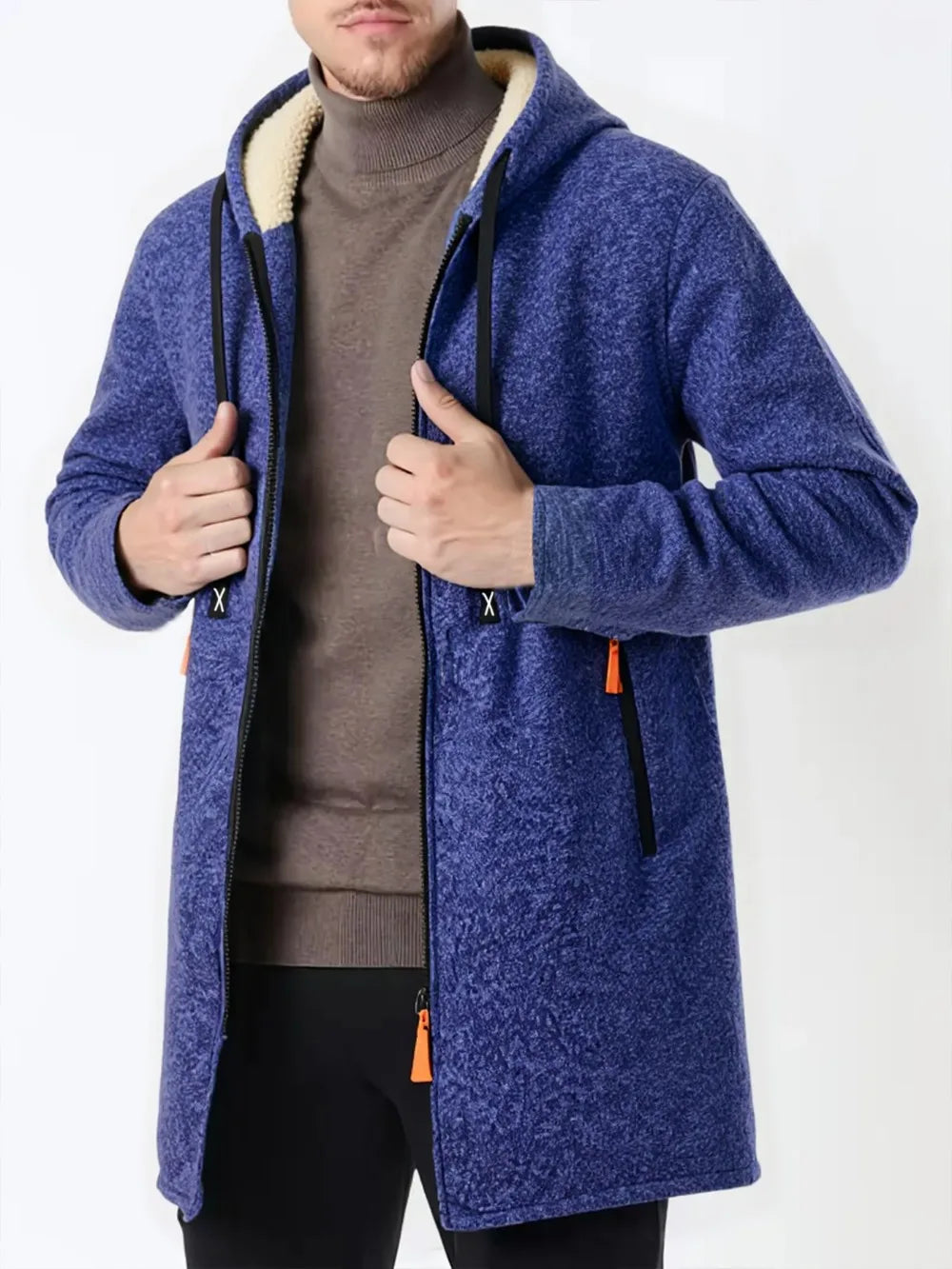 Men's Thickened Long Overcoat Jackets Winter Warm Zipper Hoodies Long Sleeve Sweatshirts Outdoor Solid Color Streetwear Tops