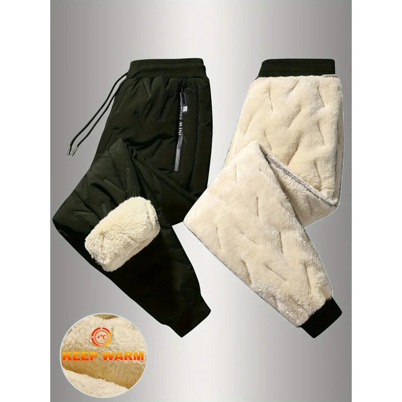 Winter Plush Pants for Men's Thickened Windproof Pants for Lamb Velvet Cold-proof and Warm Men's Casual Pants Baggy Gift