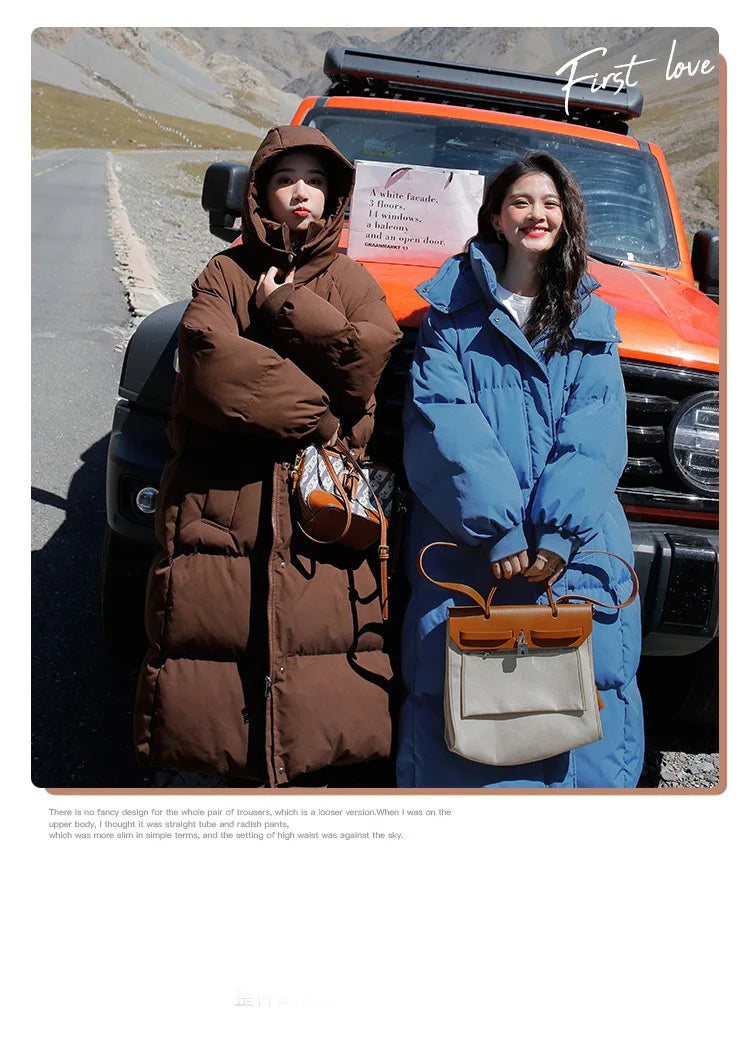 ITOOLIN Women Casual Down Coat Thicken Cotton Warm Hooded Long Coat Long Sleeve Parkas Button Pocket Autumn Winter Office Coat