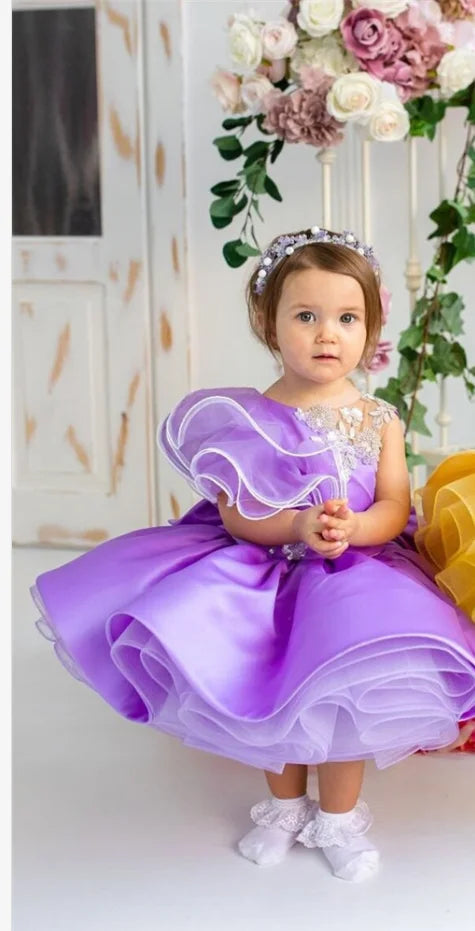 Flower Girl Dresses Yellow Cute Knee Length Customized Children's and Girls' Clothing for The First Eucharist Birthday Ball