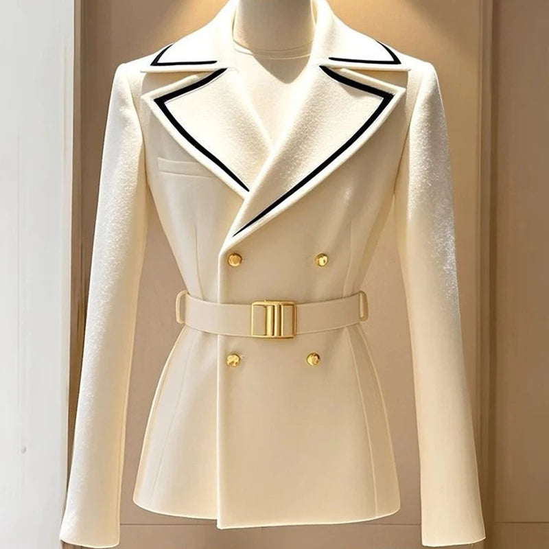 Blazer Coat Women's New 2025Autumn Casual Top Double-breasted Elegant Office Jacket Waist Fashion Ladies Suit Chic Outerwear