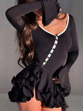 Blifanbo Flare Sleeve Ruffle Sexy V Neck Mini Dress Women Robe Irregular Single-breasted High Waist Slim A-line Club Dress