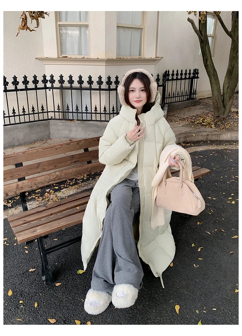 Long Coats Parkas Women Loose Zipper Hooded Jacket Thick Warm Casual Full Sleeve Elegant Spliced Jackets Autumn Winter