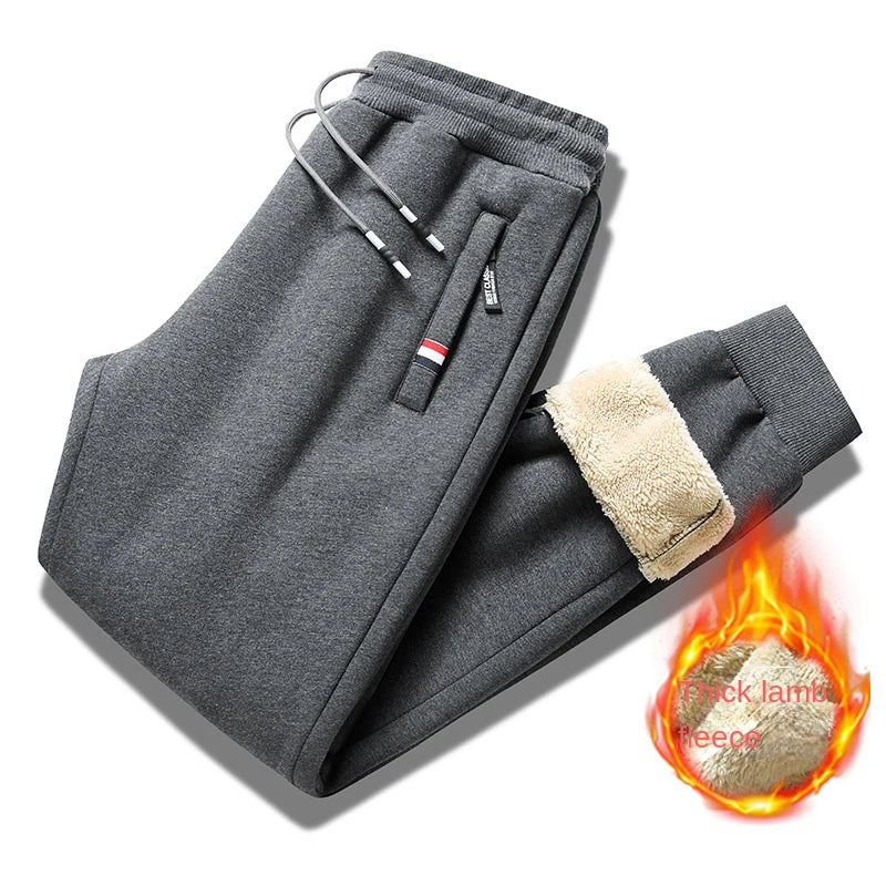 Winter Lambswool Warm Pants Men's Thick Fleece Thermal Trousers Men Fitness Jogging Drawstring Pants Male Sweatpants