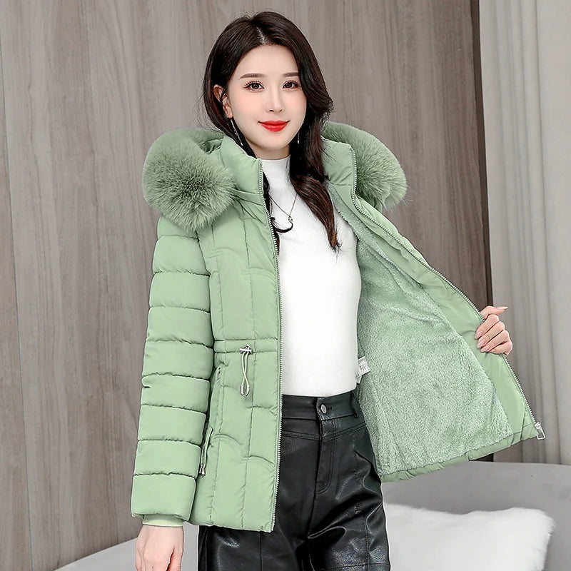 Winter 2025 New Down Jacket Women Parkas Fashion High-Quality Warm Cotton Padded Coat Ladies Short Overcoat Hooded Overwear Tops