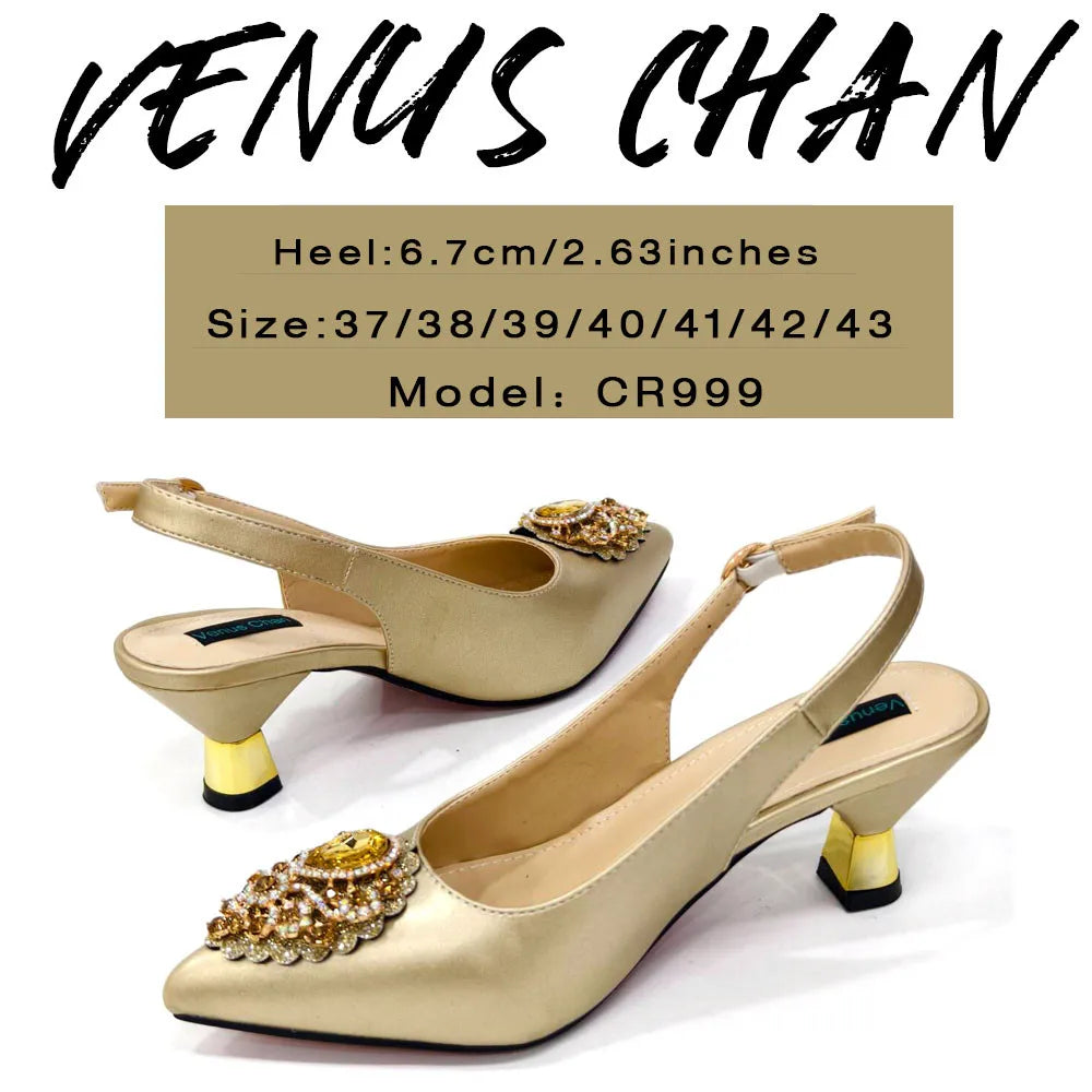 Italian 2024 Fashion Design Diamond Chain Full Diamond Bag And Pointed High Heels Noble And Generous Decoration Full Diamond