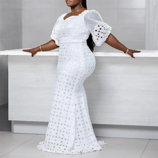 White Women Dress Bodycon Long Maxi Robe African High Waist Femme Vestiods Plus Size Dresses Black Party DInner S-5XL