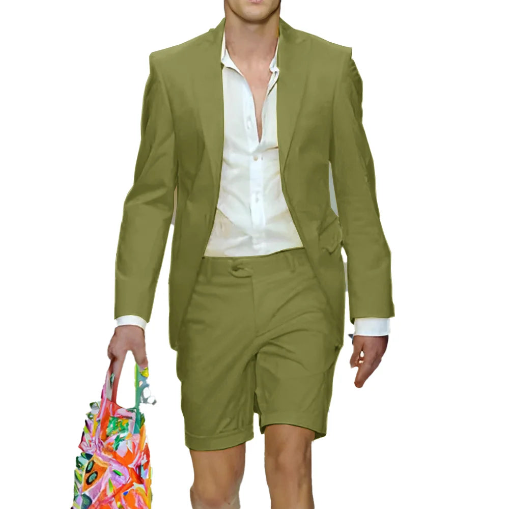 Fashion Yellow Suit for Mens Summer Jacket Shorts Suit 2 Piece Set Wedding Groom Tuxedo Formal Blazer Customized