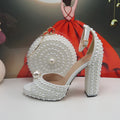 2024 New Arrival Hademade White Sandals Bridal shoes bag set woman Big Pearl Girls fashion Sandals party Shoes Fashion Thin Heel