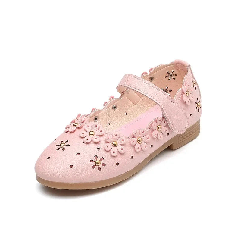 Kids Toddler Girls White Shoes for Wedding Party Fashion Princess Soft Bottom Leather Shoes Children Big Girls Flower Flats