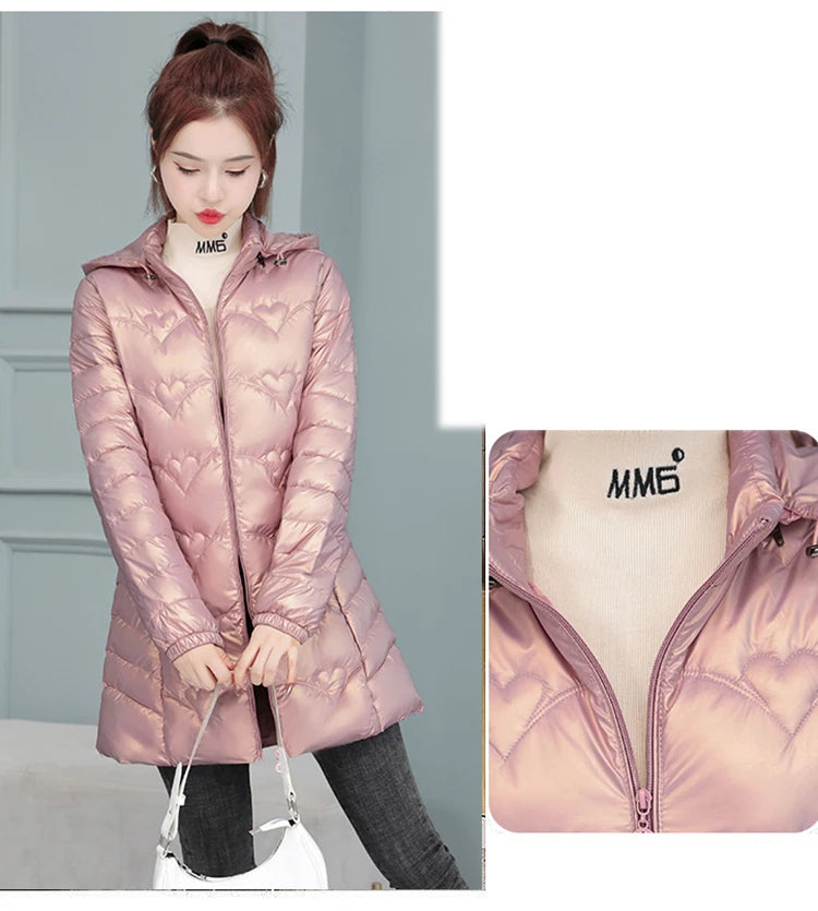 2023 New Winter Jacket Long Coats Women  Hooded Glossy DownCotton Jacket Warm Casual Parka Padded Cotton Coat Female